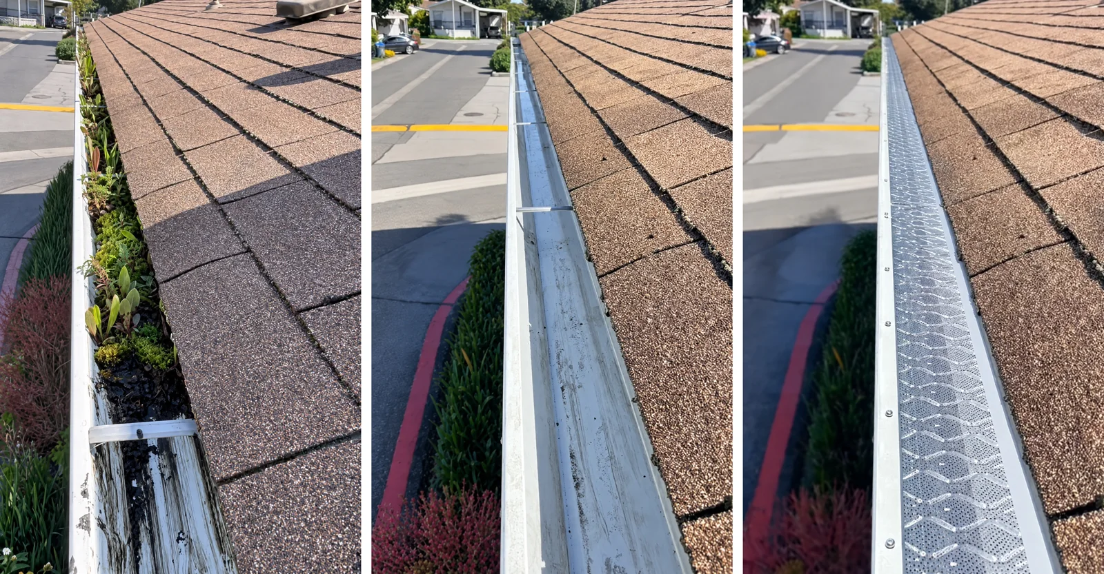 Antes, Después de la limpieza, Protectores instalados: Canaletas limpiadas y protectores instalados